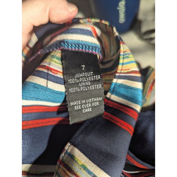 By & By Juniors Colorful striped Cold Shoulder wide leg Jumpsuit Size 7 Boho - Picture 4 of 5